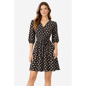 Gerard Darel Paris 100% Silk Bird Print Black Dress 2000s 42 medium